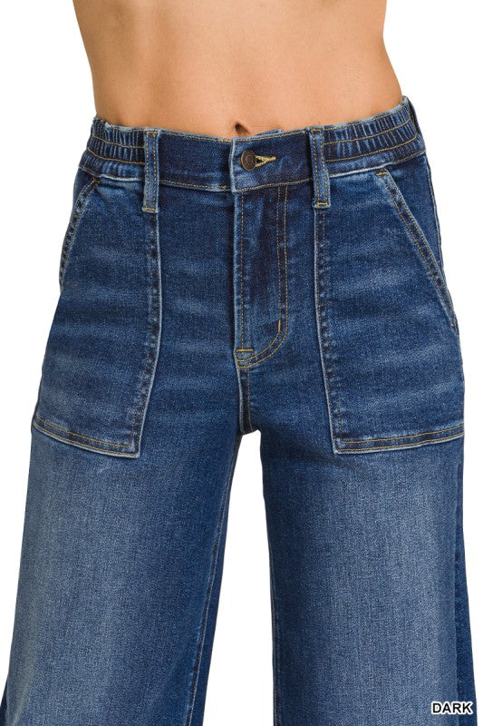 Dark Wash Utility Pocket Cropped Denim Jeans