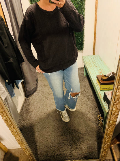 Black Textured Loose Fit Top