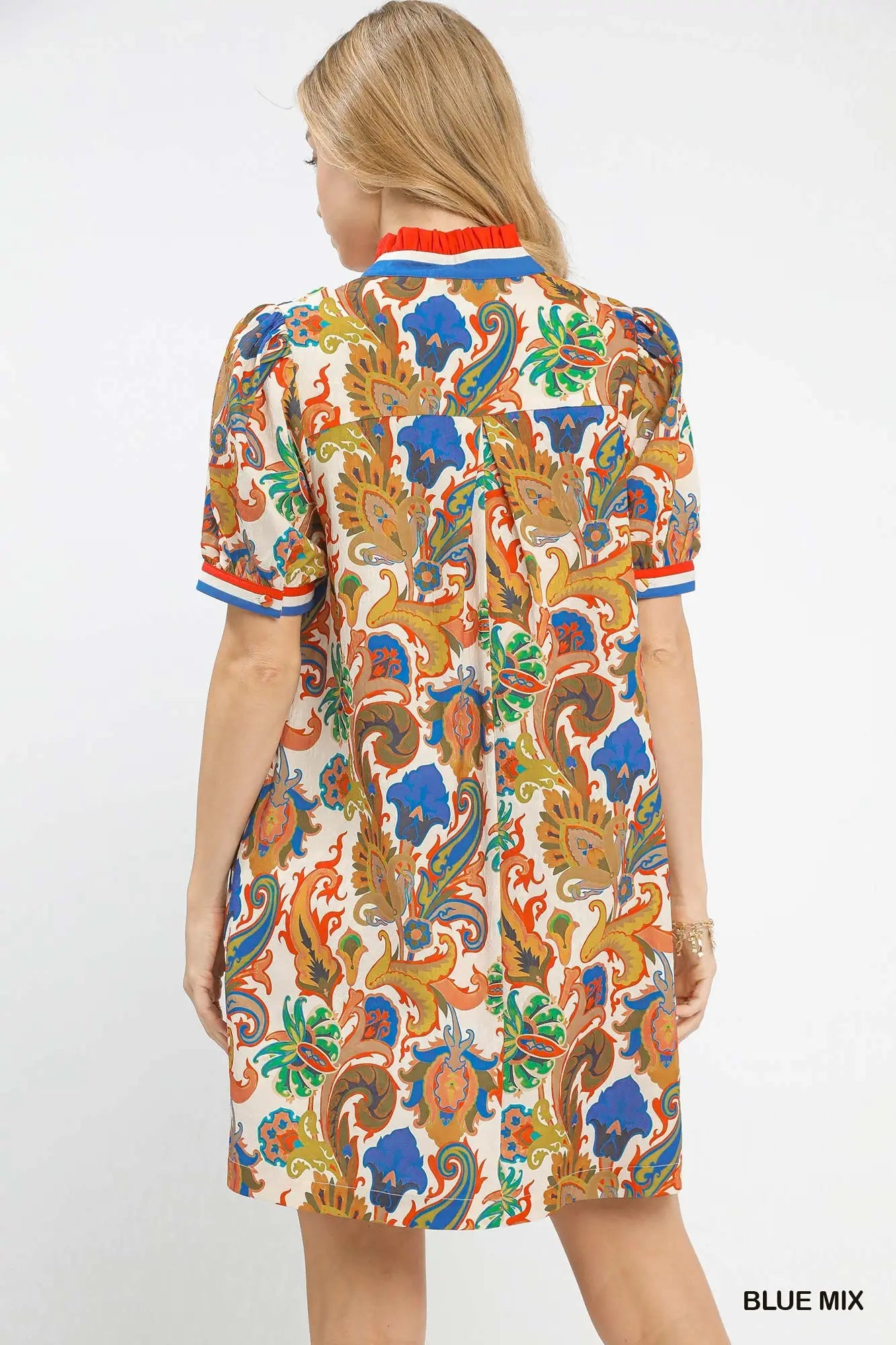 Blue Mix Jacquard Abstract Print Dress