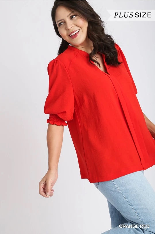 Red Split Neck Top - Plus