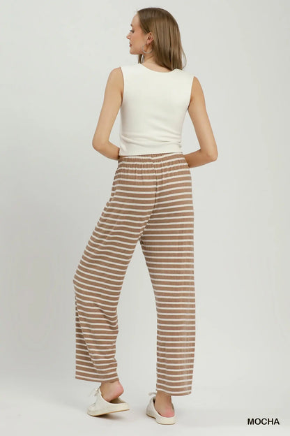 Mocha Striped Knit Pants Set