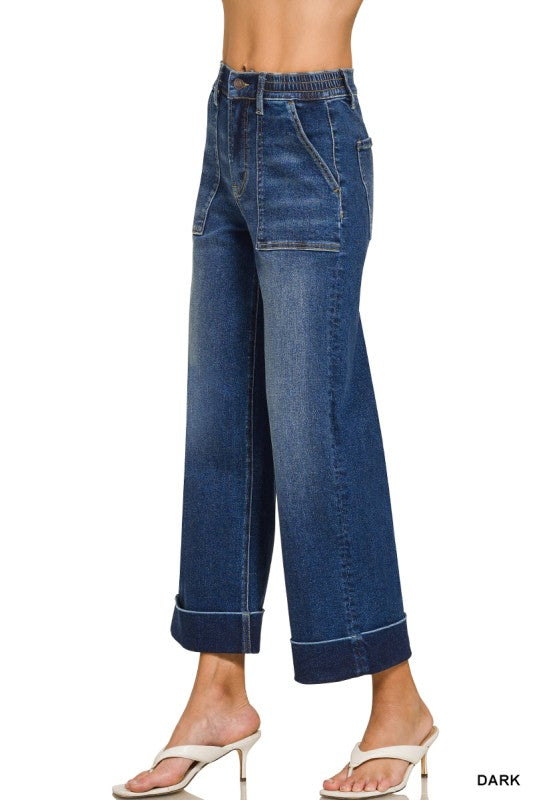 Dark Wash Utility Pocket Cropped Denim Jeans