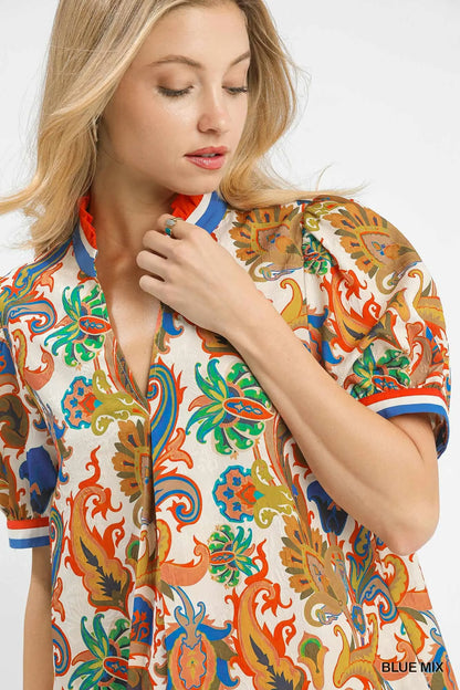 Blue Mix Jacquard Abstract Print Dress