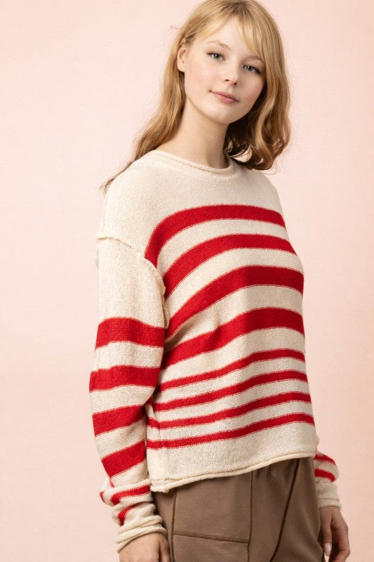 Red Stripe Knit Sweater Top