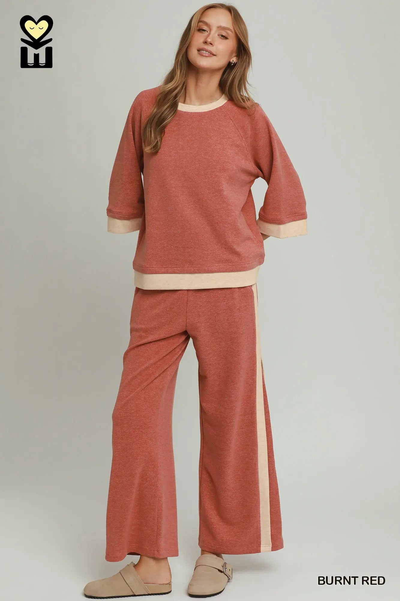 Burnt Red Contrast Raglan Sleeve & Pants Set