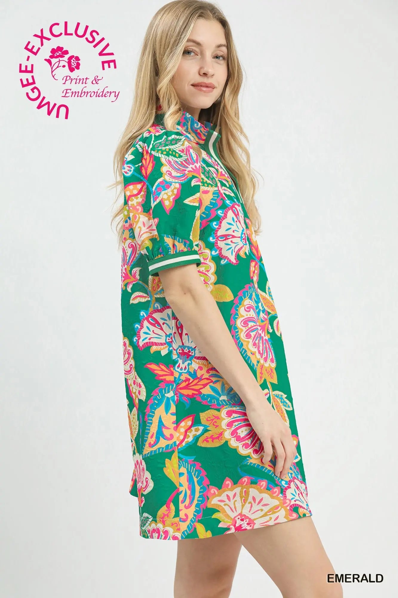 Emerald Mix Short Sleeve Stripe Detail Dress