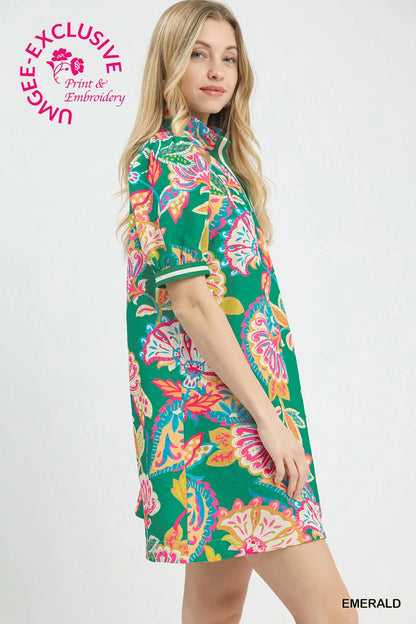 Emerald Mix Short Sleeve Stripe Detail Dress