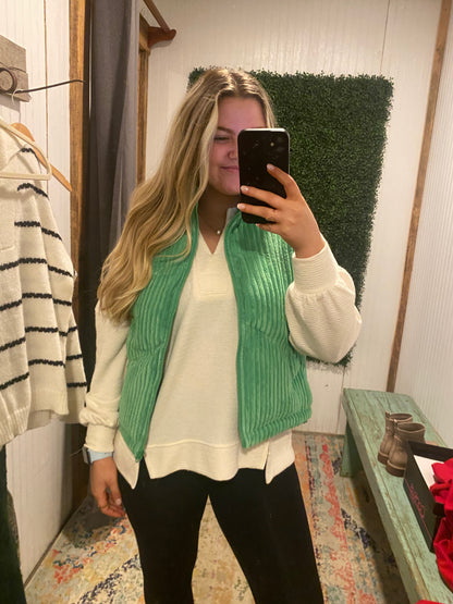 Corduroy Puff Vest - Green