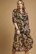Black Mixed Floral Tiered Midi Dress