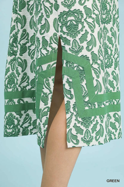 Green Abstract Two Tone Print Midi Dress