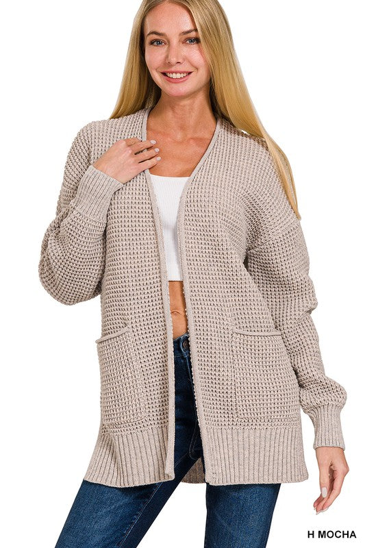 Heather Mocha Waffle Cardigan Sweater