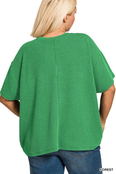 Green Raised Rib Front Pocket Top - Plus