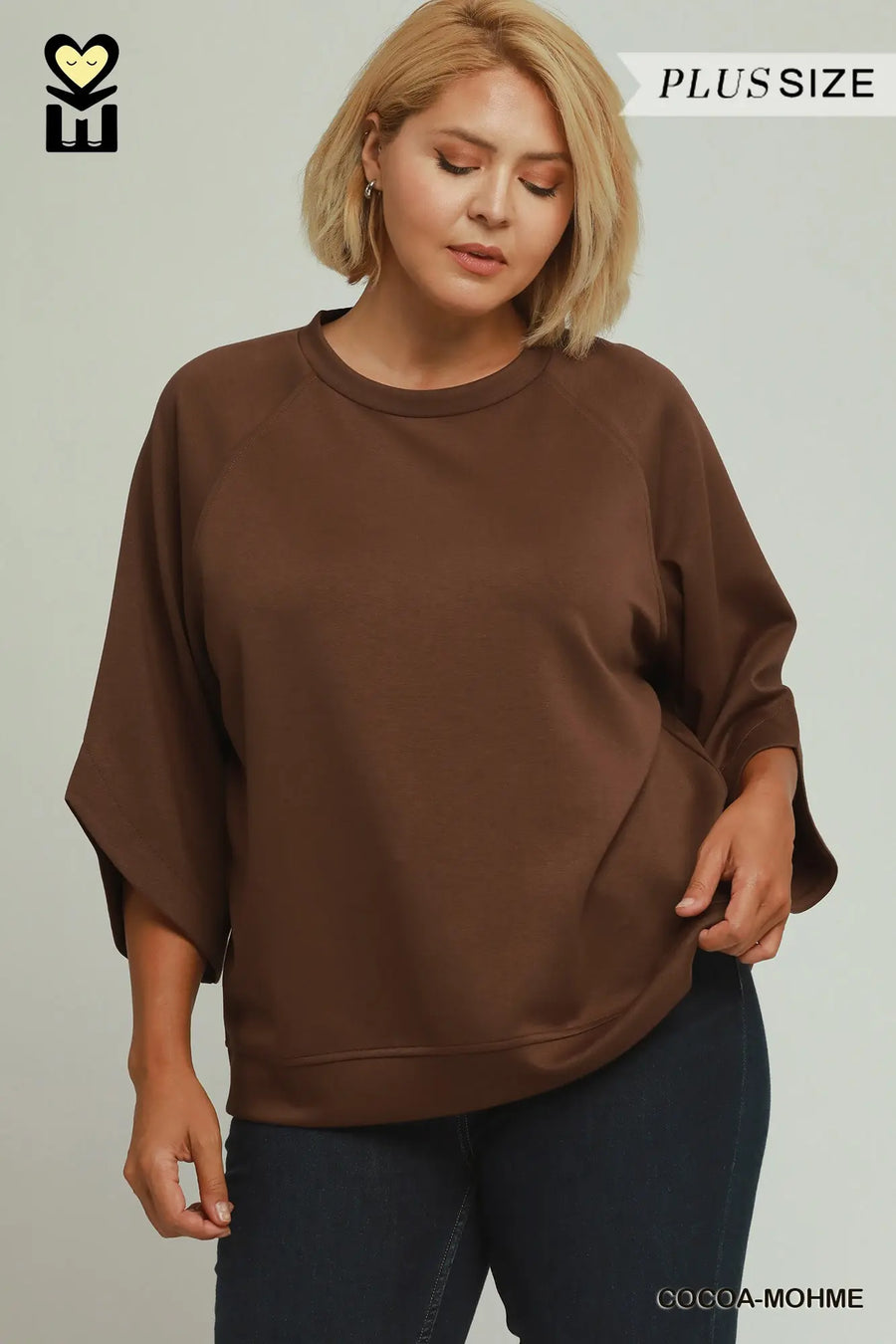 Cocoa Brown Luxeknit Raglan Top - Plus