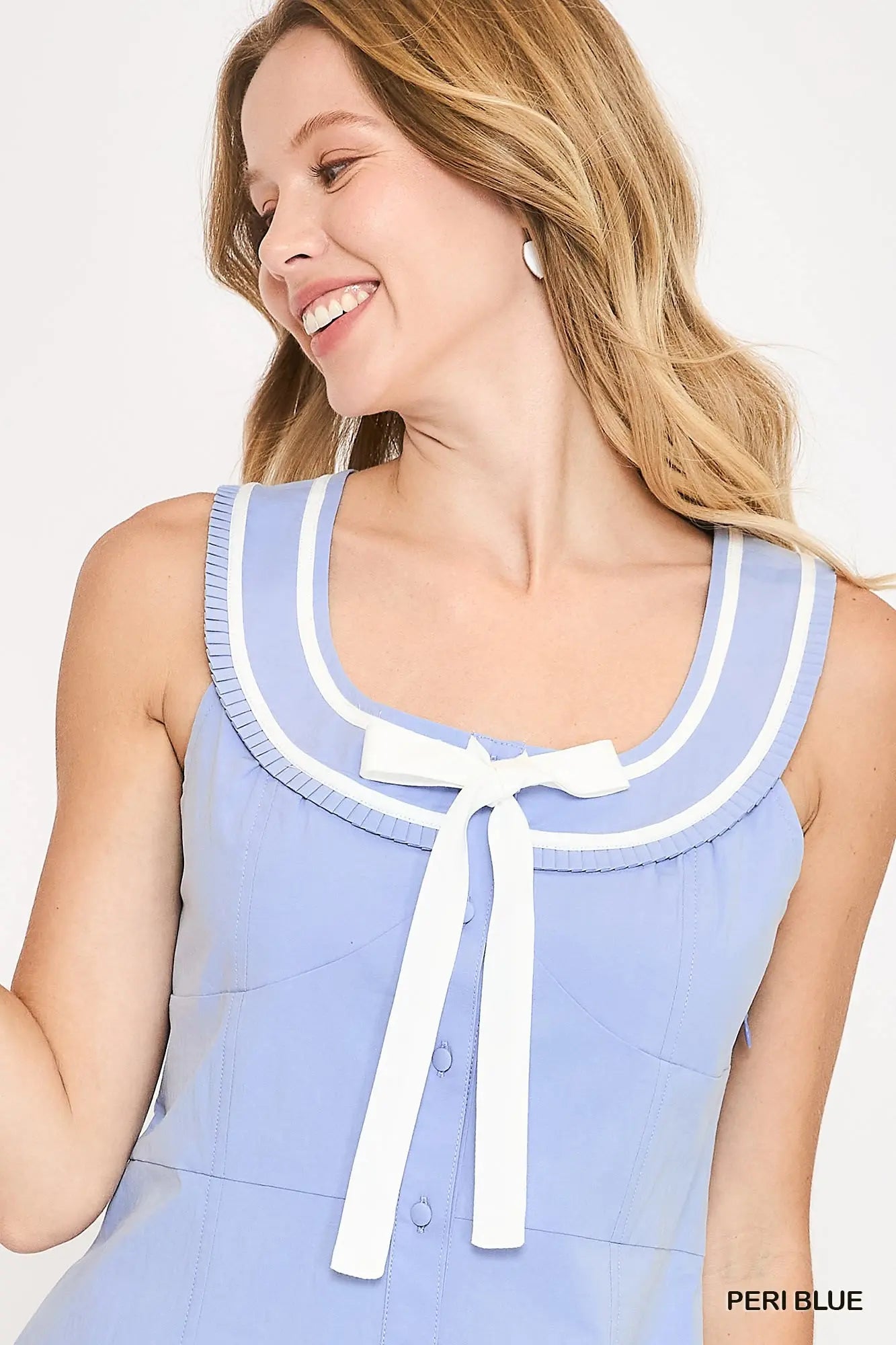 Light Blue Contrast Binding Short Dress