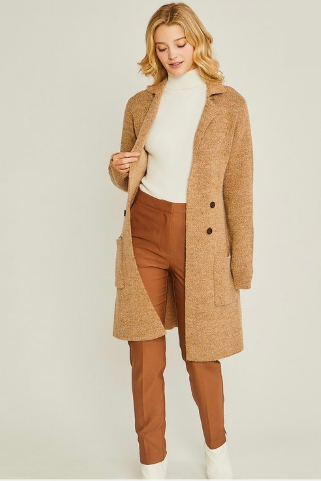 Camel Yarn Open Cardigan