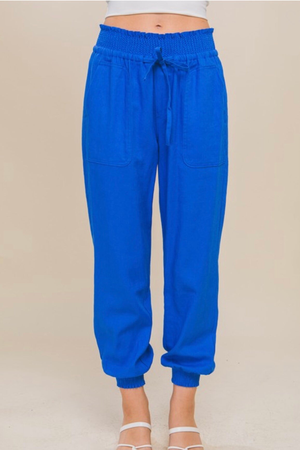 Royal Blue Linen Jogger Pants