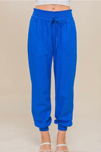 Royal Blue Linen Jogger Pants