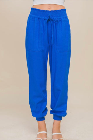Royal Blue Linen Jogger Pants