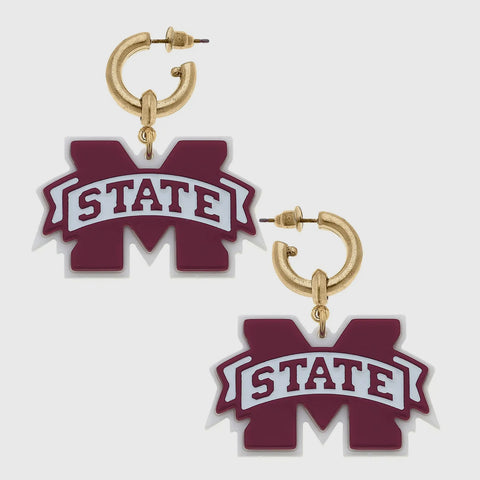 Mississippi State Bulldogs Resin Logo Drop Hoop Earring