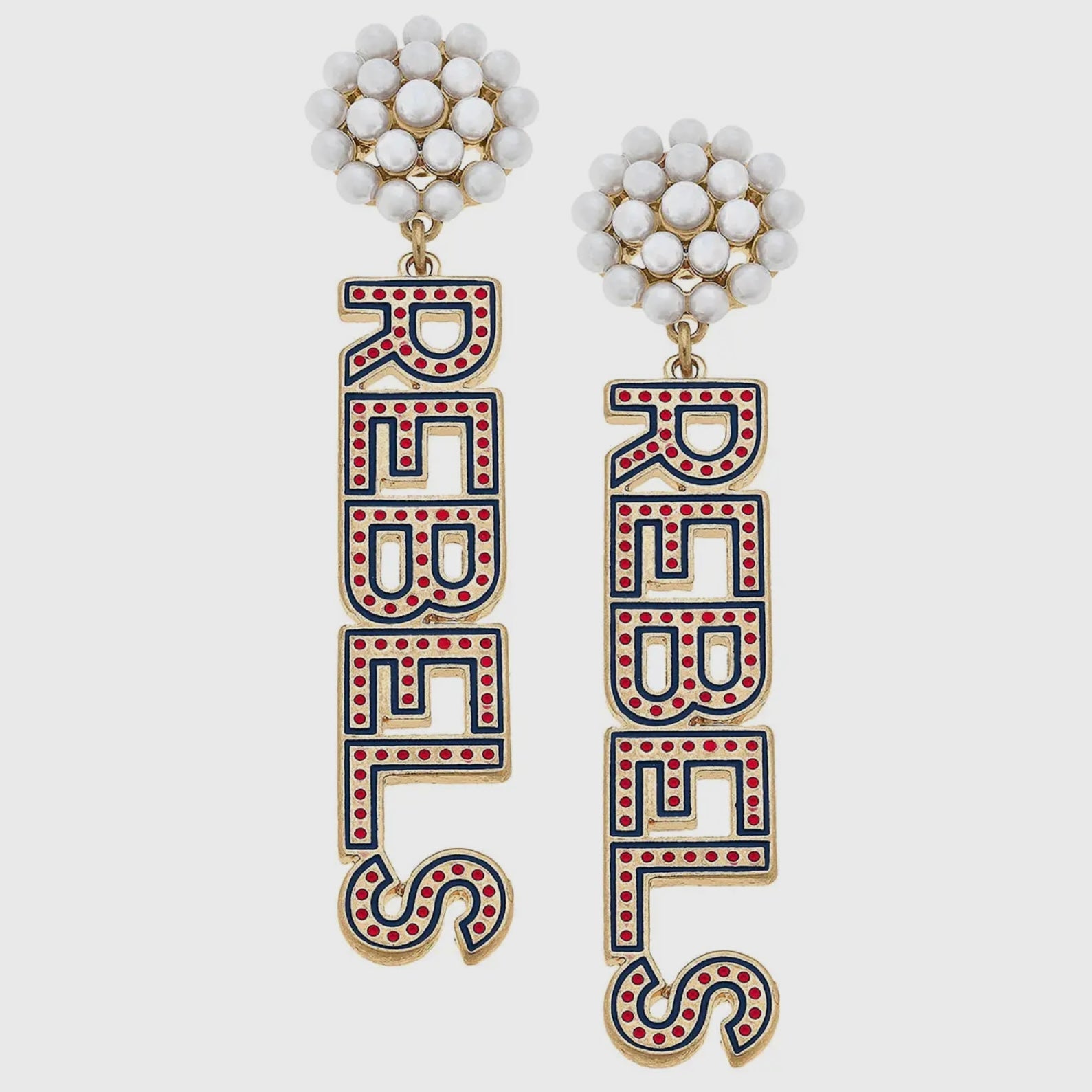 Ole Miss Rebels Pearl Cluster Dotted Enamel Drop Earrings