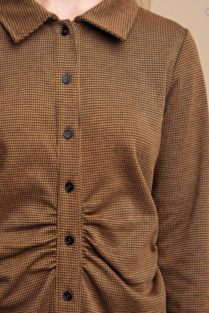 Copper Houndstooth Button Down Dress