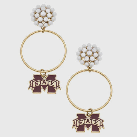 Mississippi State Bulldogs Pearl Cluster Enamel Hoop Earring