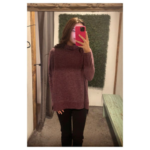 Cowl Neck Poncho Sweater - Eggplant