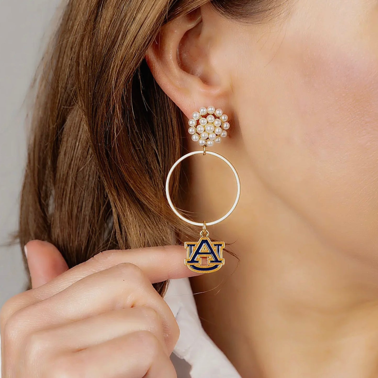 Auburn Tigers Pearl Cluster Enamel Hoop Earrings