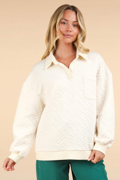 Cream Quilted Pullover- Plus