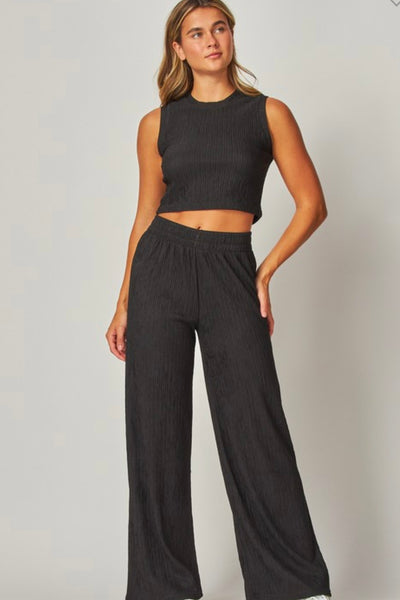 Crinkle Textured Cropped 2 Piece Loungewear Set
