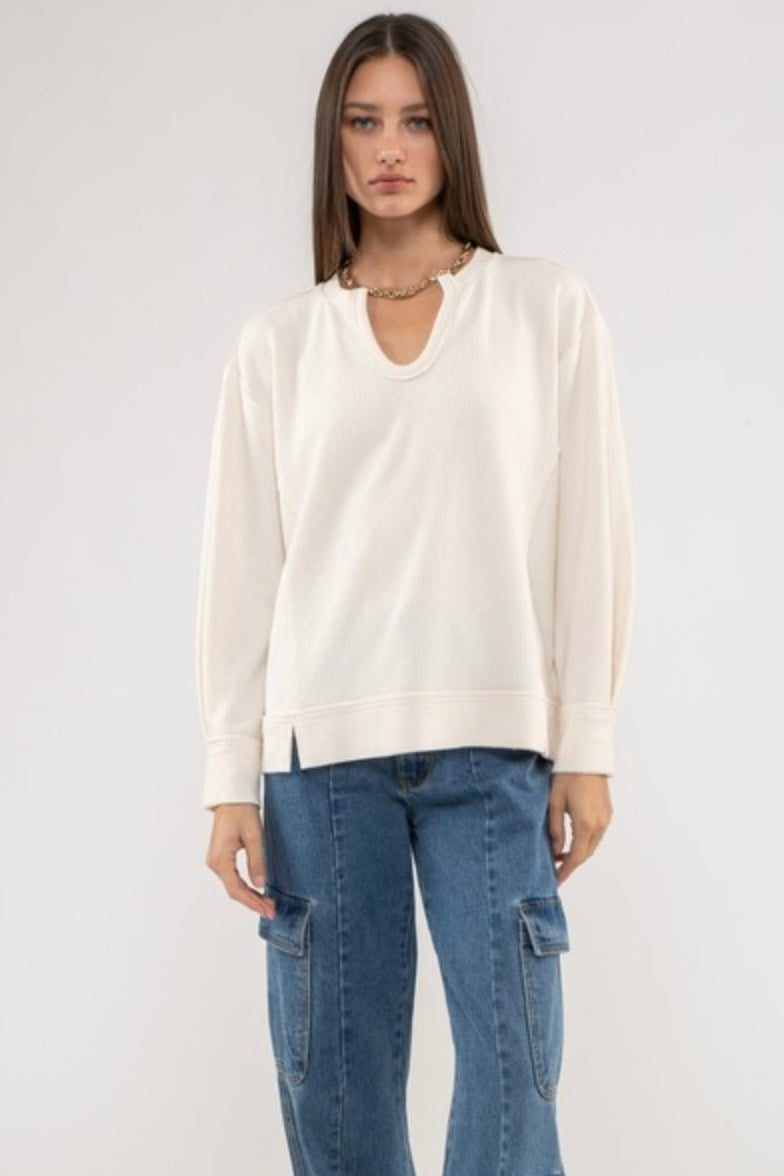Cream Rib Knit Top