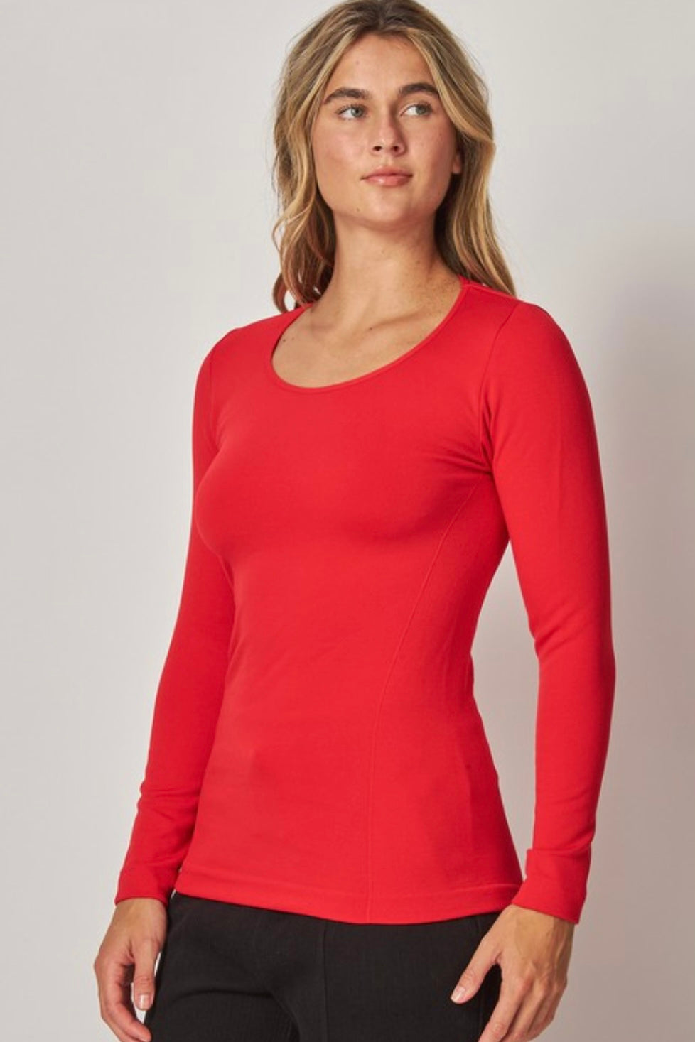 Fleece Lined Seamless Round Neck Long Sleeve Top