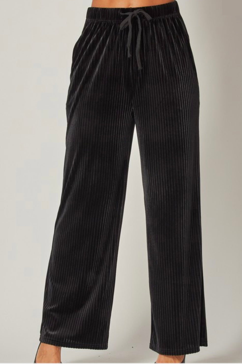 Ribbed Velvet High-Waist Wide-Leg Pants