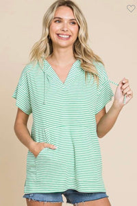 Green Short Sleeve Hoodie Top