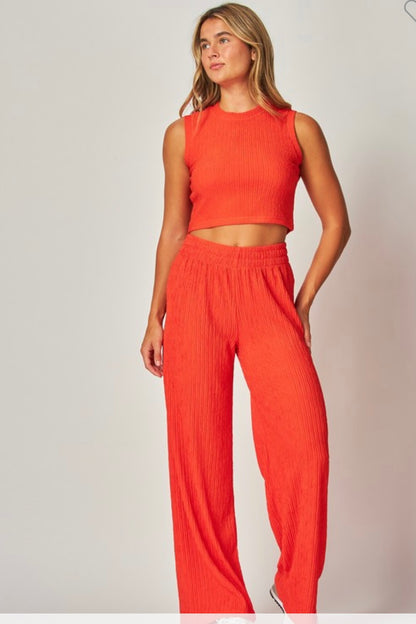 Crinkle Textured Cropped 2 Piece Loungewear Set