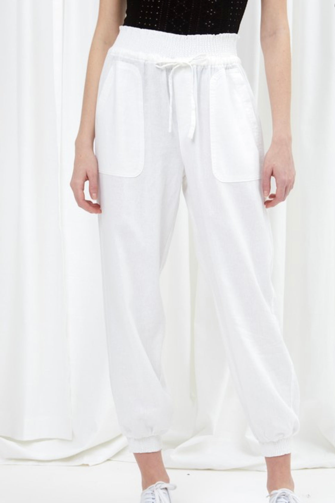 White Linen Jogger Pants