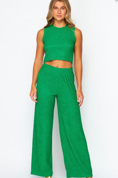 Crinkle Textured Cropped 2 Piece Loungewear Set