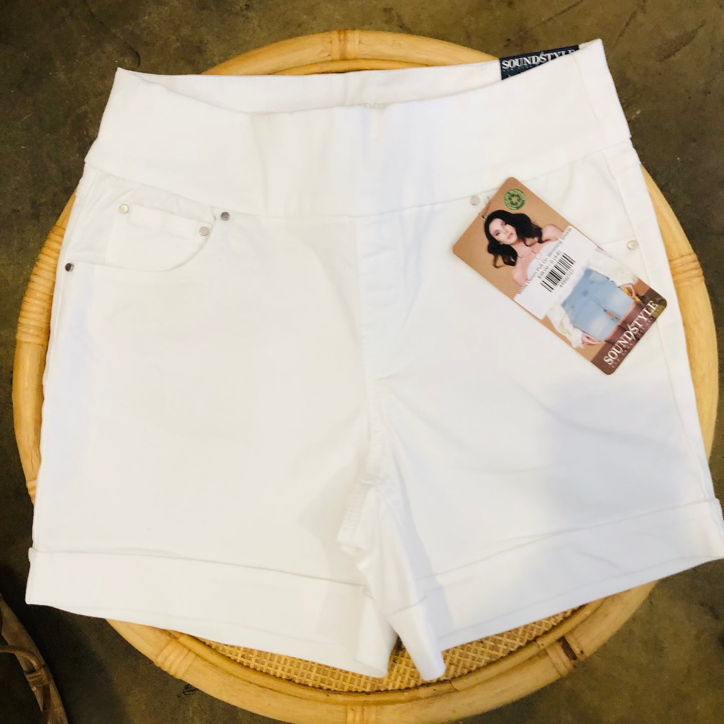White Denim Pull On Slimming Shorts