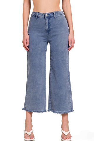 Navy Wash Frayed Hem Straight Jeans