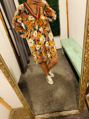 Funky Floral V Neck Dress