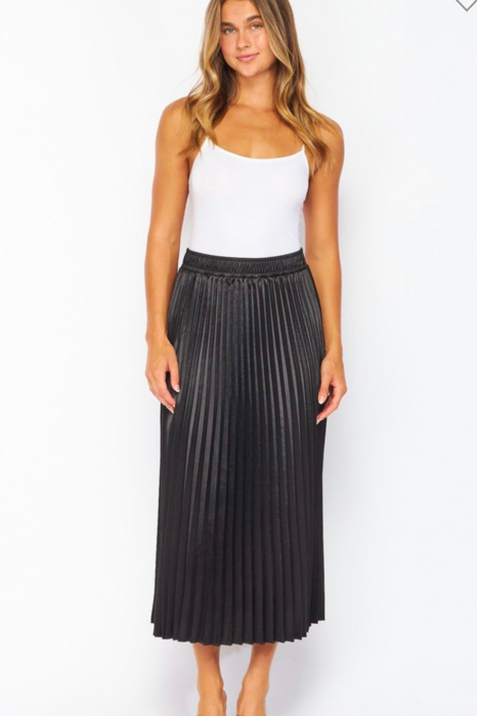 Black Satin Pleated Maxi Skirt