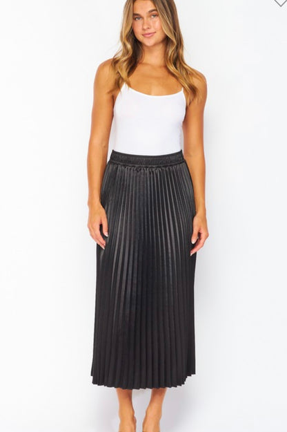 Black Satin Pleated Maxi Skirt