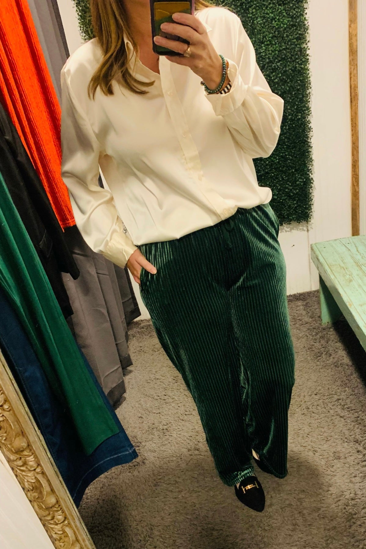Ribbed Velvet High-Waist Wide-Leg Pants