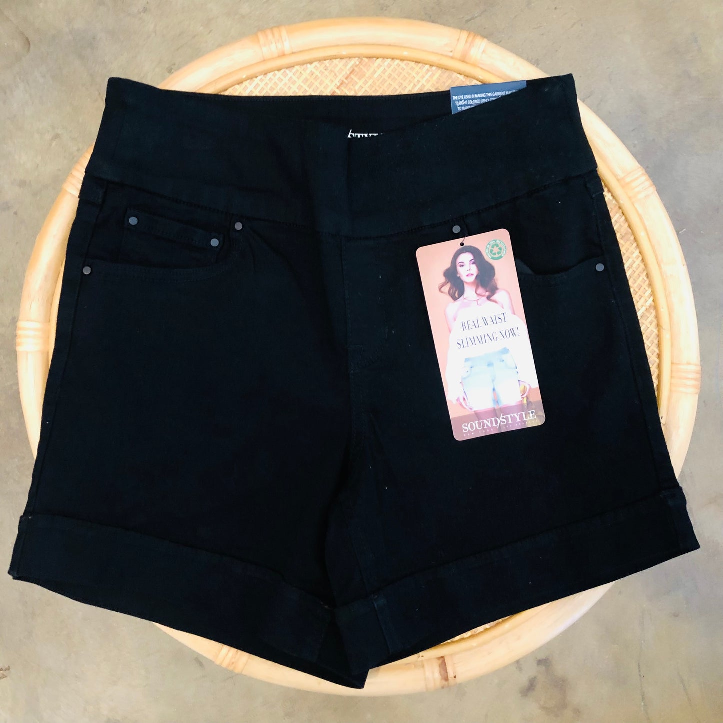 Black Denim Pull On Slimming Shorts