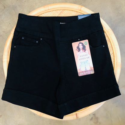Black Denim Pull On Slimming Shorts