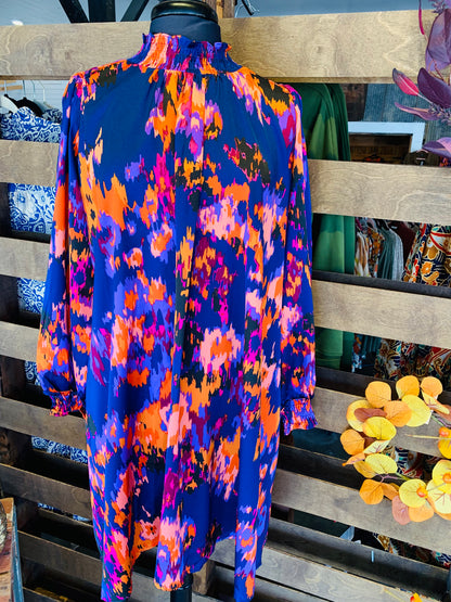 Purple Abstract Floral Satin Dress