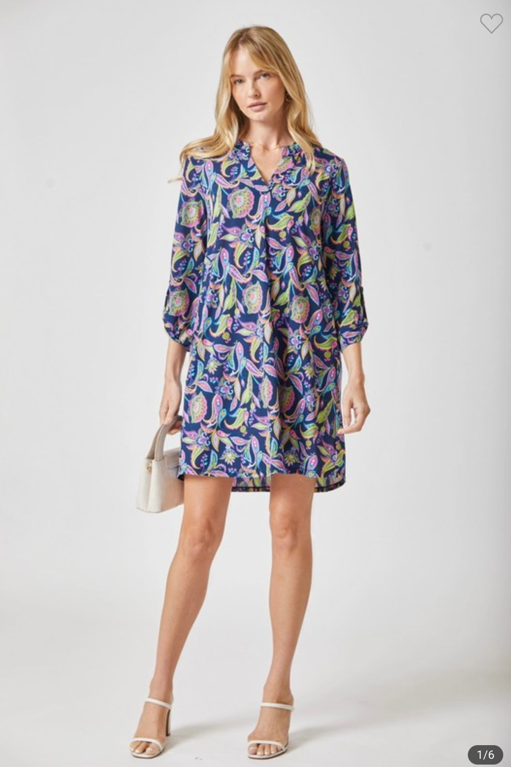 Navy Paisley 3/4 Sleeve Dress