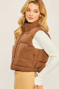 Cropped Puffer Vest with Pockets