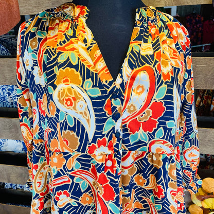 Navy Paisley Satin Dress