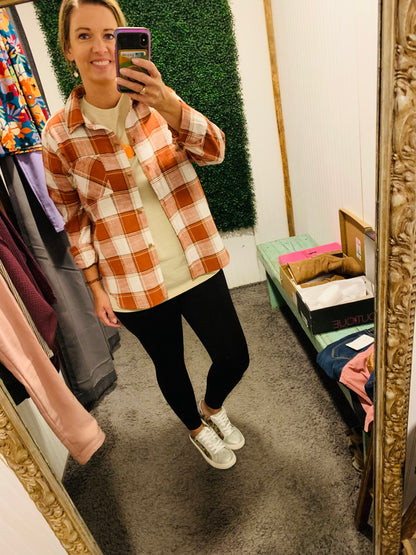 Cotton Plaid Button Up - Rust